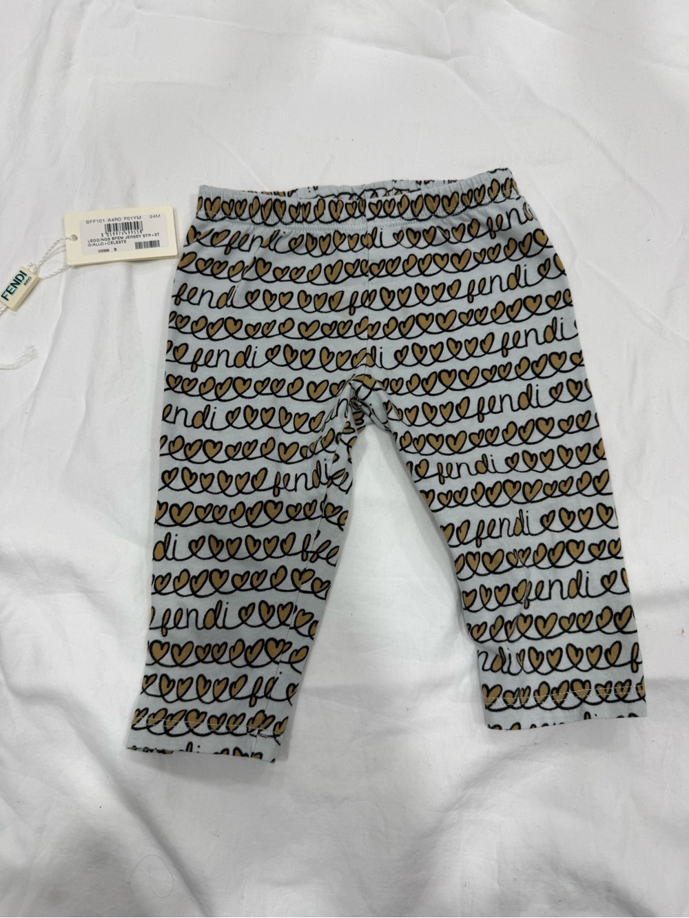 Fendi Baby Blue Script Heart Cropped Leggings